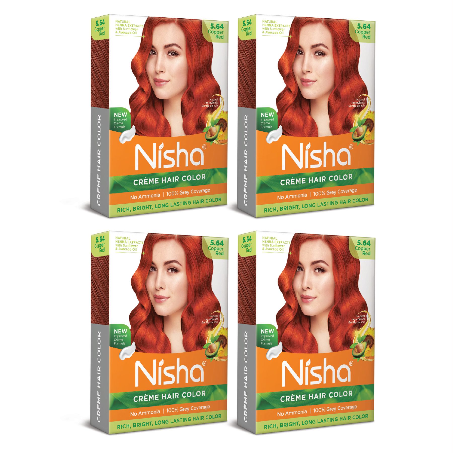 Nisha Creme Hair Color Copper Red 40gm Pack of 4, Permanent Hair Color for Women Men, No Ammonia, 100% Grey Coverage