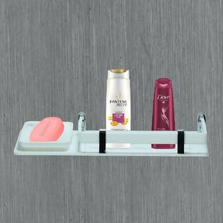 Sarvatr Acrylic 3 in 1 Soap Dish WITH Rack Bathroom Accessories (12 x 5 Inches) Acrylic Wall Shelf