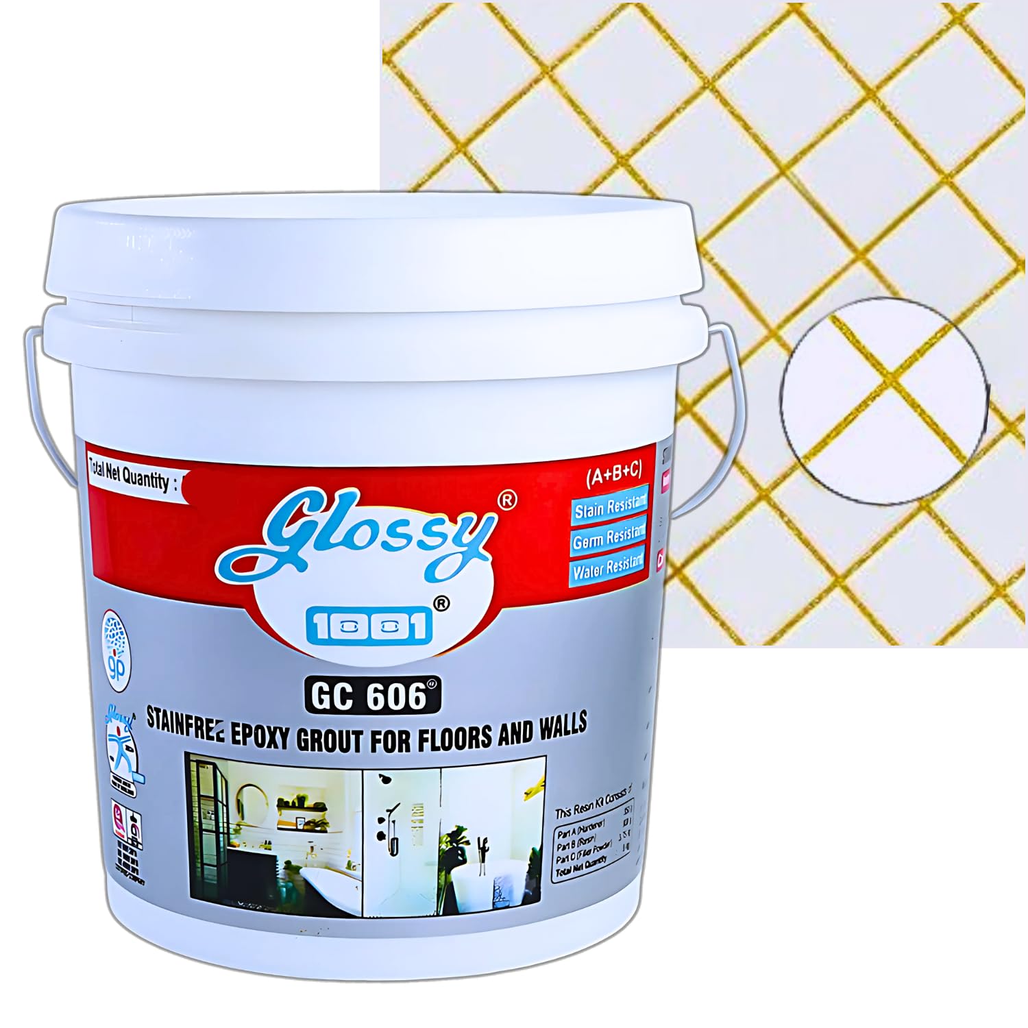 1001 GC 606 Stainfree Epoxy Grout for Floors and Walls, Professional-grade Solution for Both Residential and commercial spaces, Stain Resistance and Water Resistance. (Glitter Gold, 5kg)