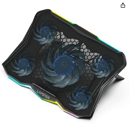 Lapster Chillpro Edge Laptop Gaming Cooling Pad with 5 Cooling Fans, 10 RGB Light Modes ,USB Powered, Multi-Level Height Adjustable, Metal Mesh Grill, for up to 17 inch Laptops (Black)