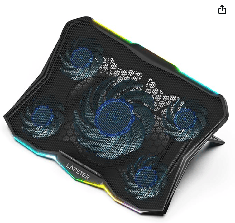 Lapster Chillpro Edge Laptop Gaming Cooling Pad with 5 Cooling Fans, 10 RGB Light Modes ,USB Powered, Multi-Level Height Adjustable, Metal Mesh Grill, for up to 17 inch Laptops (Black)
