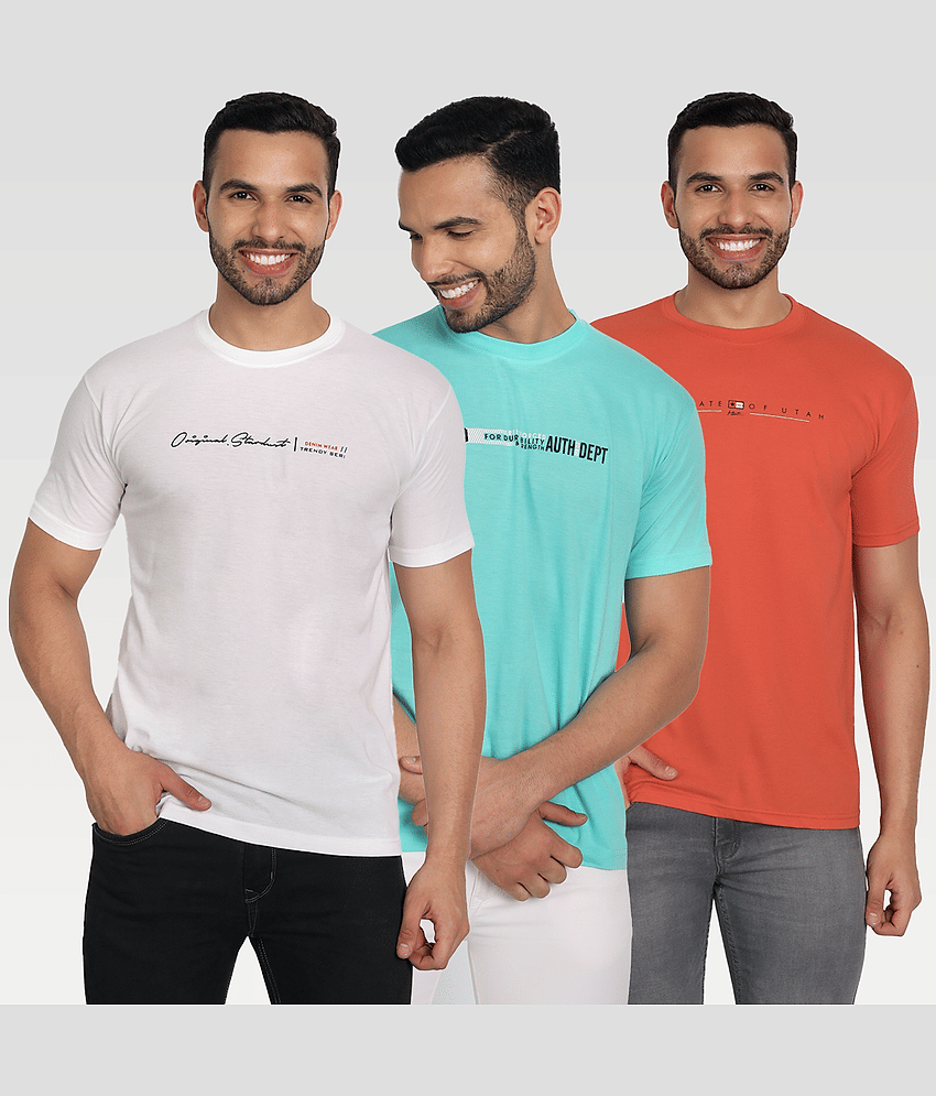 Zeffit Pack of 3 Cotton Blend Regular Fit Men's T-Shirt ( Multicolor )