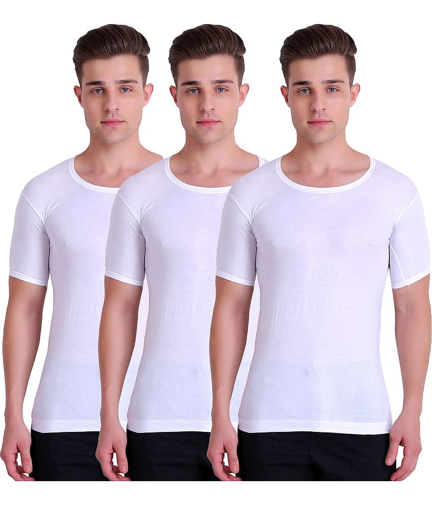 TT Pack of 3 Cotton Half Sleeve Vest For Men ( White )