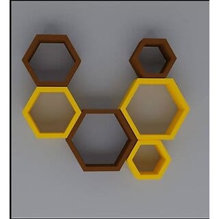 Onlinecrafts Wooden Wall Shelf Wooden Wall Shelf (Number Of Shelves - 6, Black, Orange)