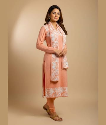 WOOL'S KART Women Woollen Printed A-line Kurti With Palazzo ( Orange )