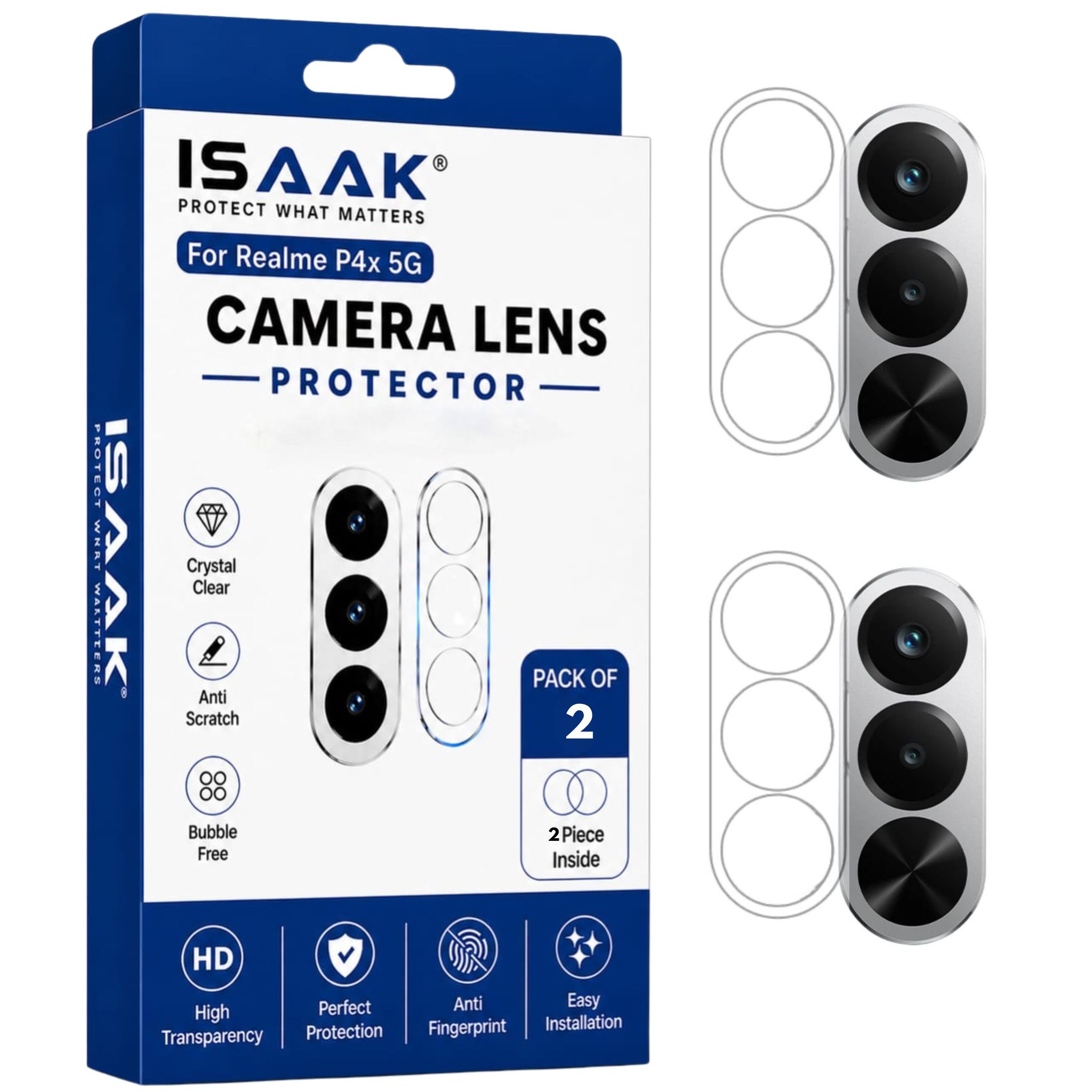 ISAAK Back Camera Lens Protector compatible for Realme P4x 5G (Pack of 2)