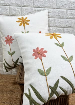 Indihomecraft Handicraft Cotton Cushion Cover - Hand Stitched Embroidery Decorative Art Boho Pillow Flower Printed Pillow Cover | Square Shape 18X18 Inches Cushion Cover, Set of 3 Indihomecraft Handicraft Cotton Cushion Cover - Hand Stitched Embroidery Decorative Art Boho Pillow Flower Printed Pillow Cover | Square Shape 18X18 Inches Cushion Cover, Set of 3