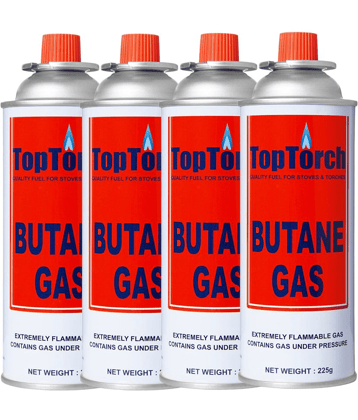 Top Torch Portable High Pressure flame Gas Canister 225g Can Easy to use Perfect Suitable to Small Stove, Flame Torch, Pack of 4