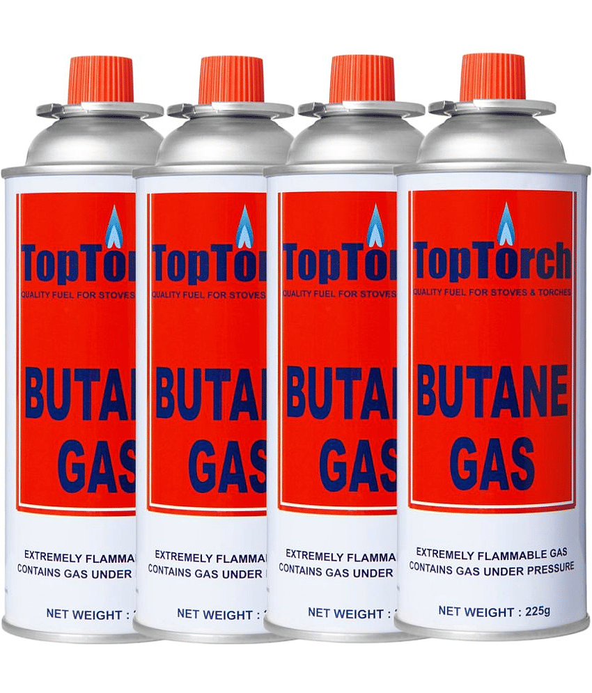 Top Torch Portable High Pressure flame Gas Canister 225g Can Easy to use Perfect Suitable to Small Stove, Flame Torch, Pack of 4