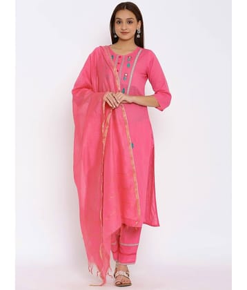 NeshamaKurti - Pink Straight Cotton Women's Stitched Salwar Suit ( Pack of 1 )