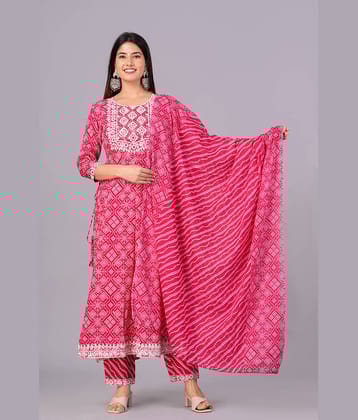 Doriya Cotton Blend Printed Kurti With Palazzo Women's Stitched Salwar Suit - Pink ( Pack of 1 )