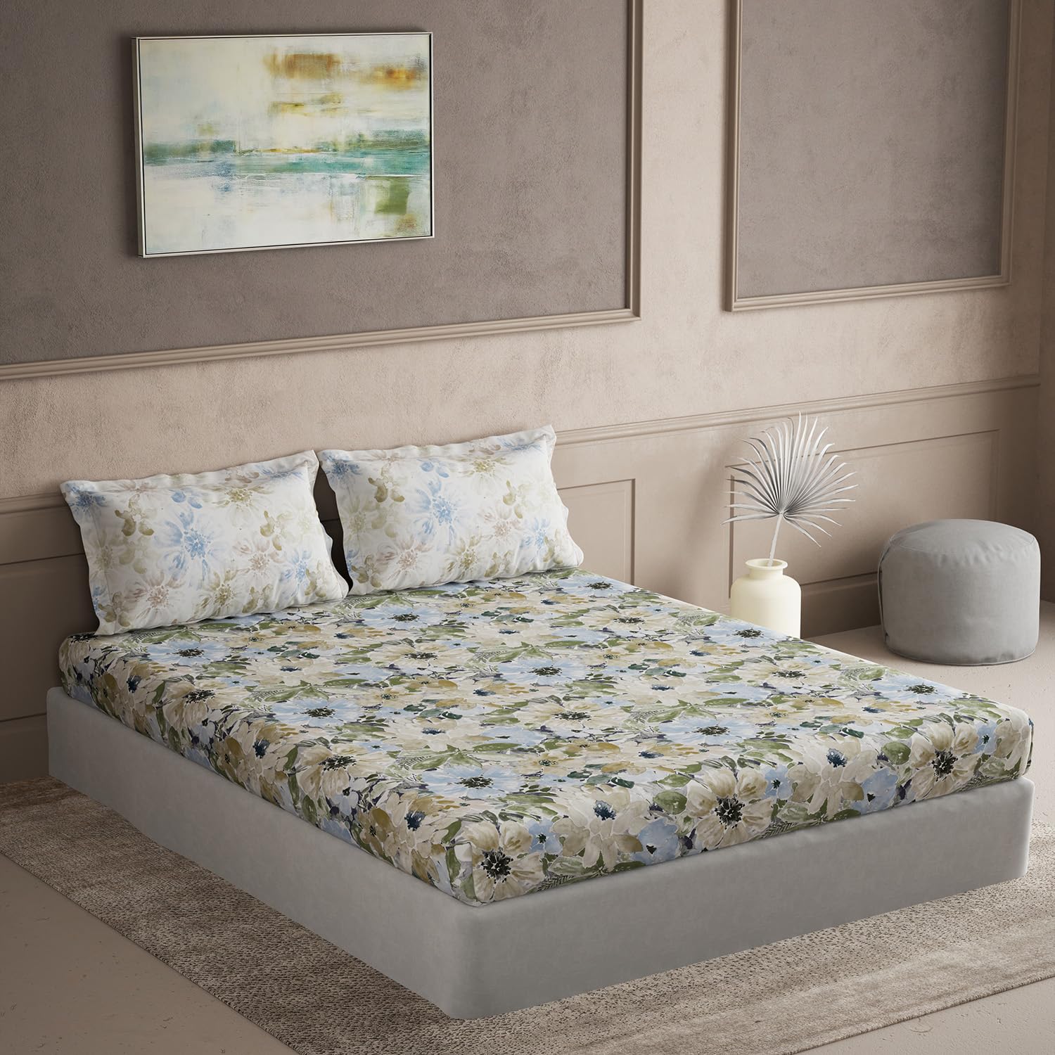 DDECOR - The Elemental Collection 100% Cotton Classical Pattern 145TC King Bedsheet |254 CM X 274 CM| Blue