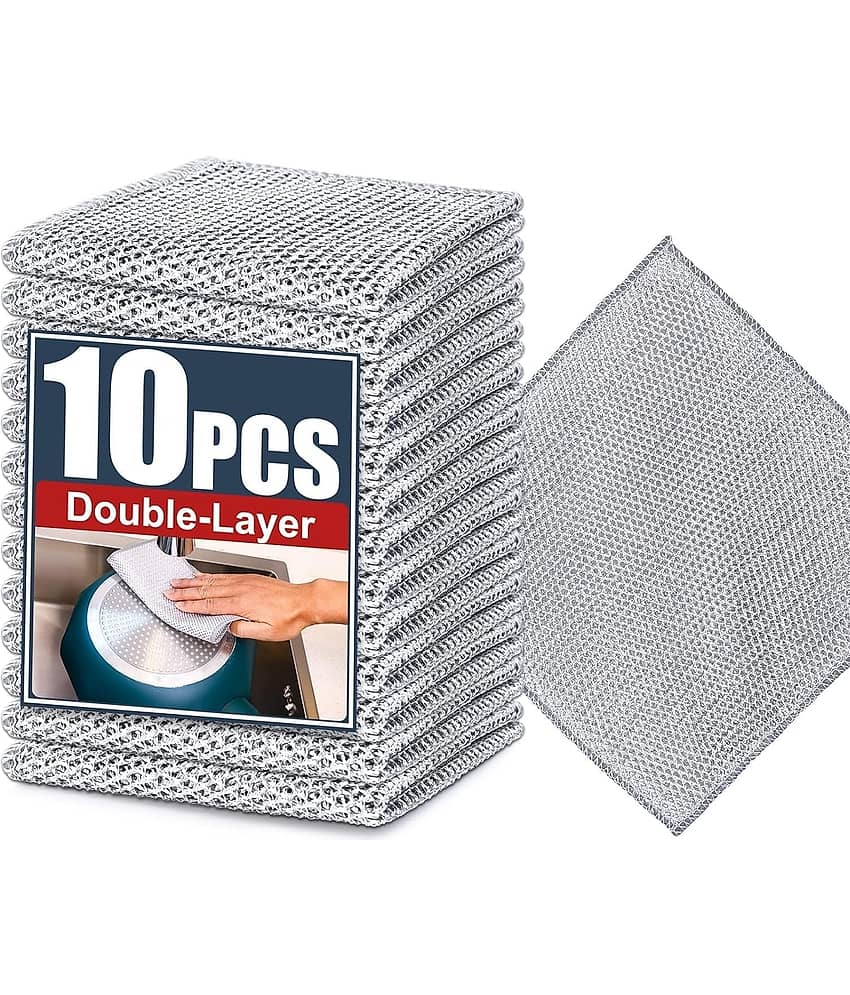 DHSMART Double Layered Wire Rags All Purpose Cleaner Block Multifunctional Non Scratch Dish Wash Cloth 1 no.s Pack of 10