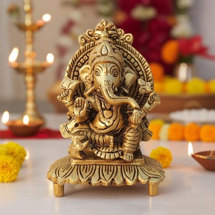 Brass Showpiece Chowki Ganesh God Idol Statue (BSMAS1600 G)