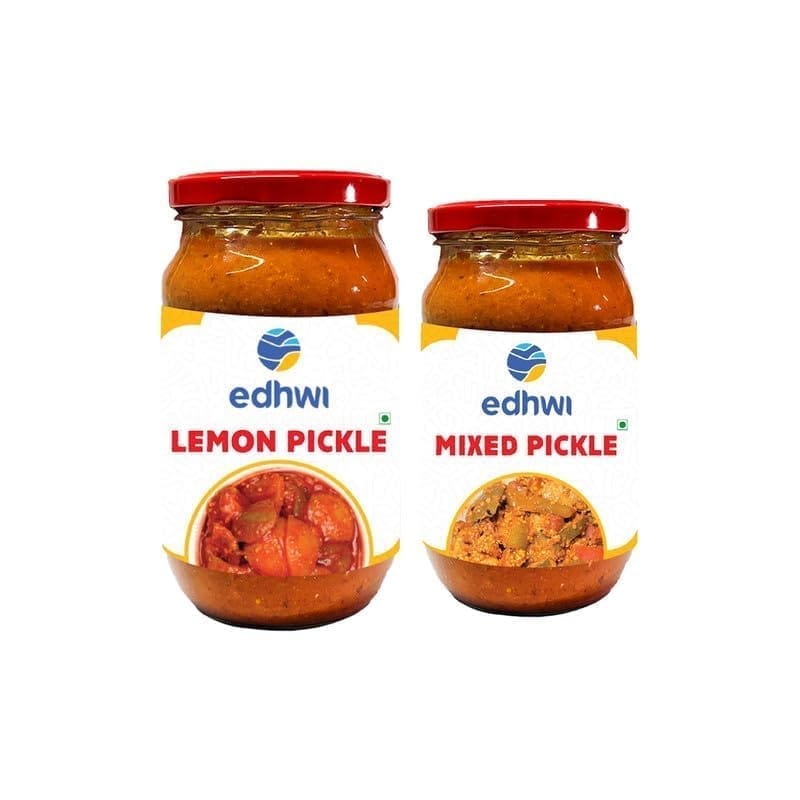 EDHWI Lemon Pickle 400g & Mixed Pickle 200g Combo | Tangy Lemon & Spicy Mixed Pickle | Authentic Indian Recipe