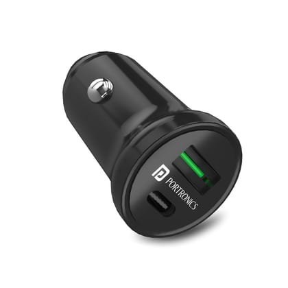Portronics Car Power Mini Dual Output, Type-C PD, USB Fast Charging, 38 Watts Portronics Car Power Mini Dual Output, Type-C PD, USB Fast Charging, 38 Watts