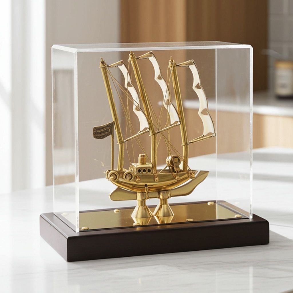 Handcrafted Brass Nautical Ship in Showcase Box � Decor Gift, Height : 8.5 Inch (MRMAS238 D)