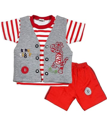 LITTLE PANDA Pack of 1 Baby Boys Cotton Blend T-Shirt & Shorts ( Red )