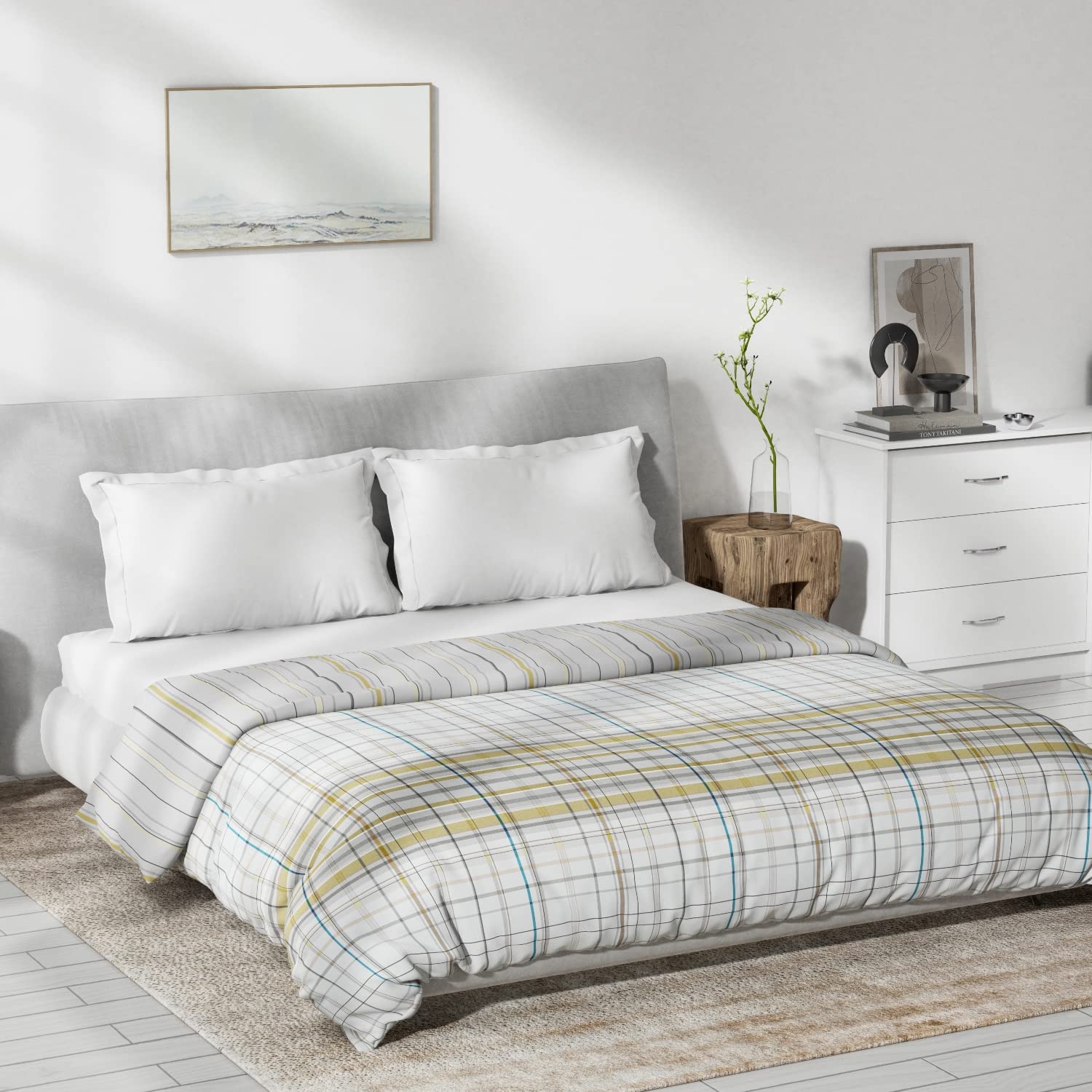 DDECOR - Primary Collection 100% Cotton Geometric Pattern VOL Queen Dohar |229 CM X 254 CM| - Grey