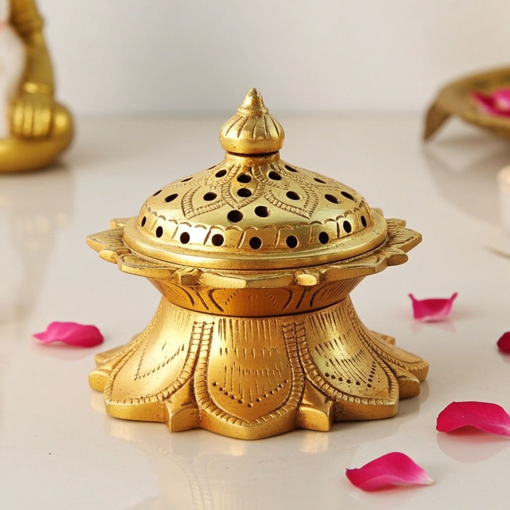 Brass Dhoop Dhaani, Luab Dan or Loban Holder Home Temple Decor, Height : 4 Inch (BSMAS1580 F)