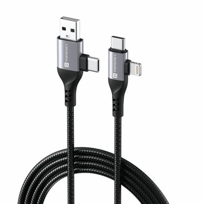 Portronics Konnect 4 IN 1 Unbreakable Nylon Braided Multi Functional Fast Charging Cable with Fast Data Transfer,Compatible with All Type C Android Smartphone & Lighting Device etc