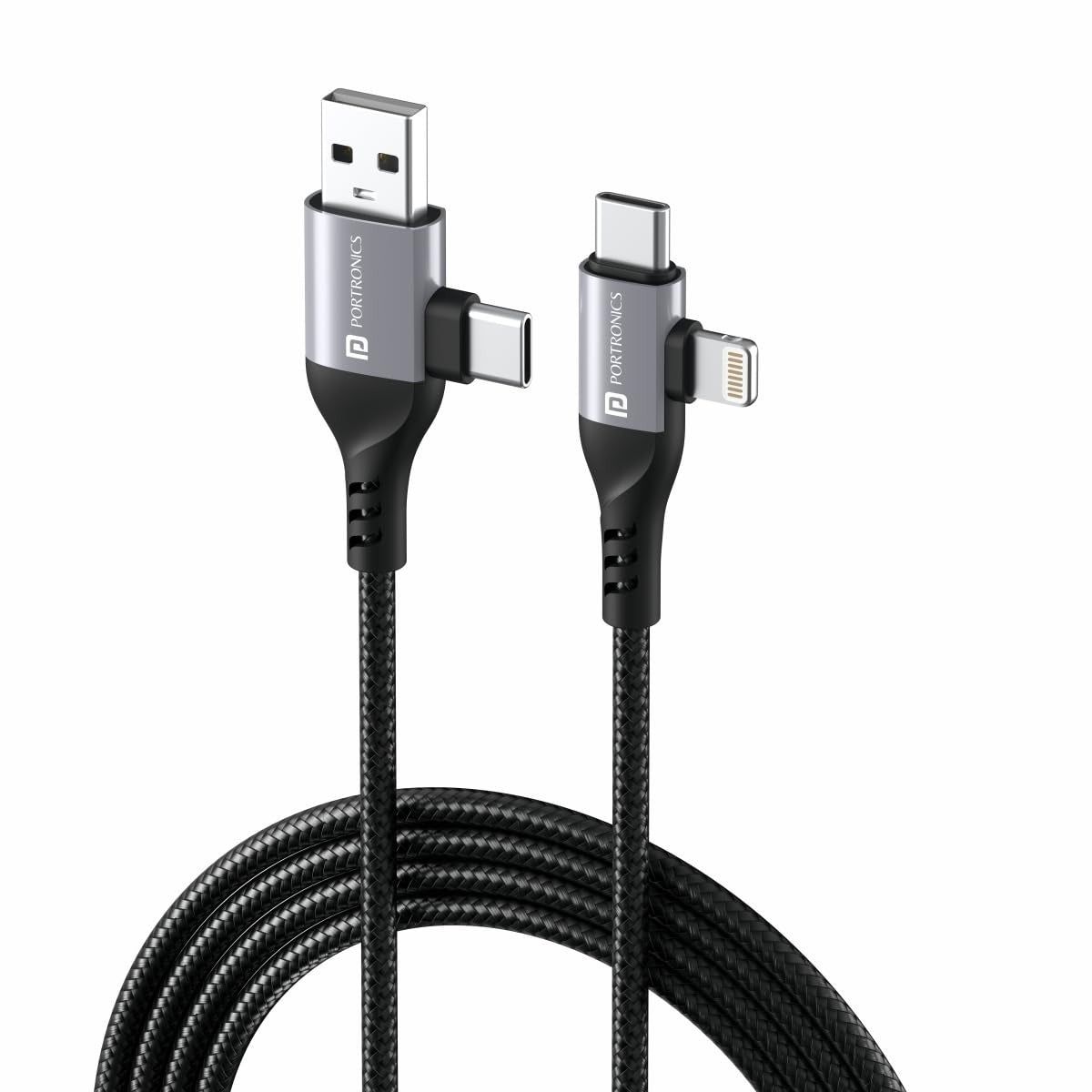 Portronics Konnect 4 IN 1 Unbreakable Nylon Braided Multi Functional Fast Charging Cable with Fast Data Transfer,Compatible with All Type C Android Smartphone & Lighting Device etc