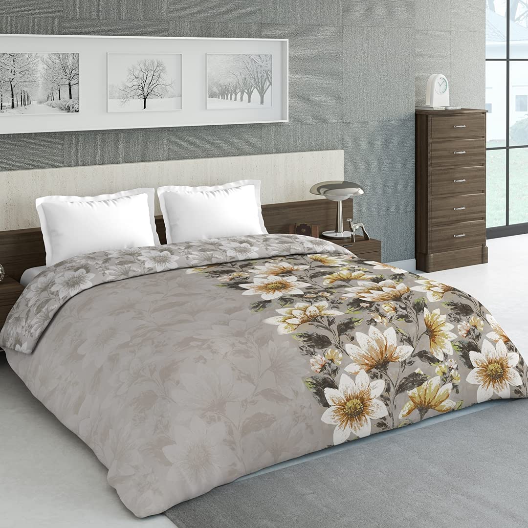 DDECOR - Esteem Collection 100% Cotton Floral Pattern 210TC King Quilt |229 CM X 274 CM| - Beige