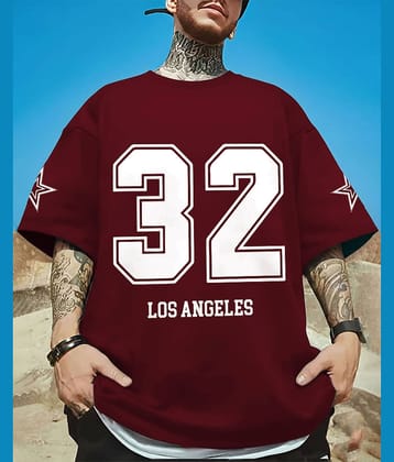 AUSK Men Cotton Blend Oversized Fit Printed T-Shirt ( Maroon )