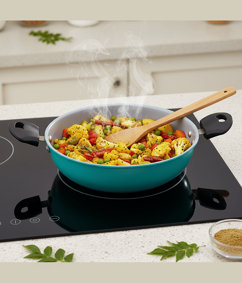 LAZYWINDOW Non-stick Kadhai Induction Bottom Bakelite Handle 3 mm Thickness 26 cm Diameter ( 3 L )
