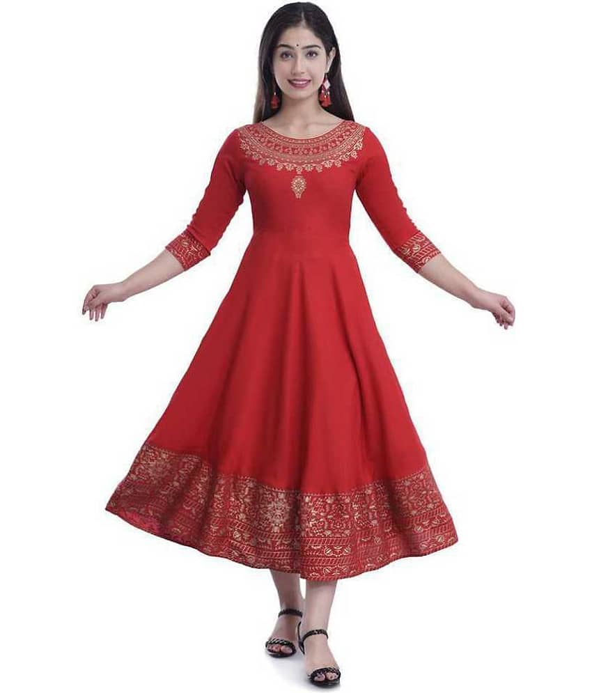SIPET - Red Rayon Women's Flared Kurti