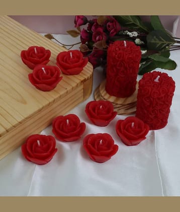 Shraddha Creation Red Floral Pillar Candle 7 cm ( Pack of 10 )