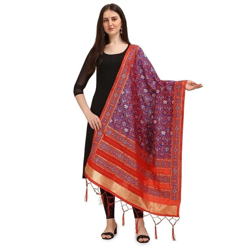 Women's Silk Pure Zari weaving Duppatta (Purple, Leangth: 2-2.3 Mtrs)-PID44947