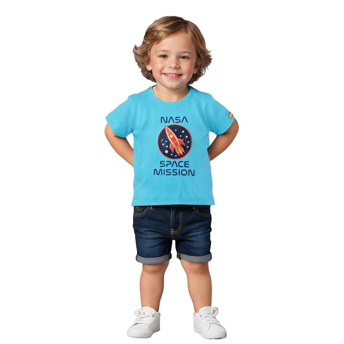 Boys T shirt Cotton Scuba Blue Space Mission