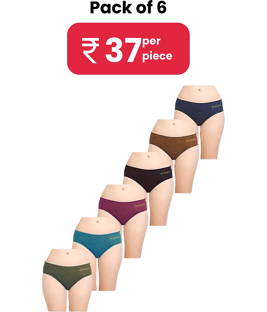 Sleazy Pack of 6 Cotton Solid Women's Hipster ( Multi Color )