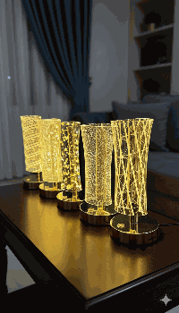 3D Acrylic LED Table Lamp with Gold Base, Decorative Metal Iron Cordless Table Lamp, Touch Control Night Light for Bedroom, Living Room, Home Decor (Random Design)