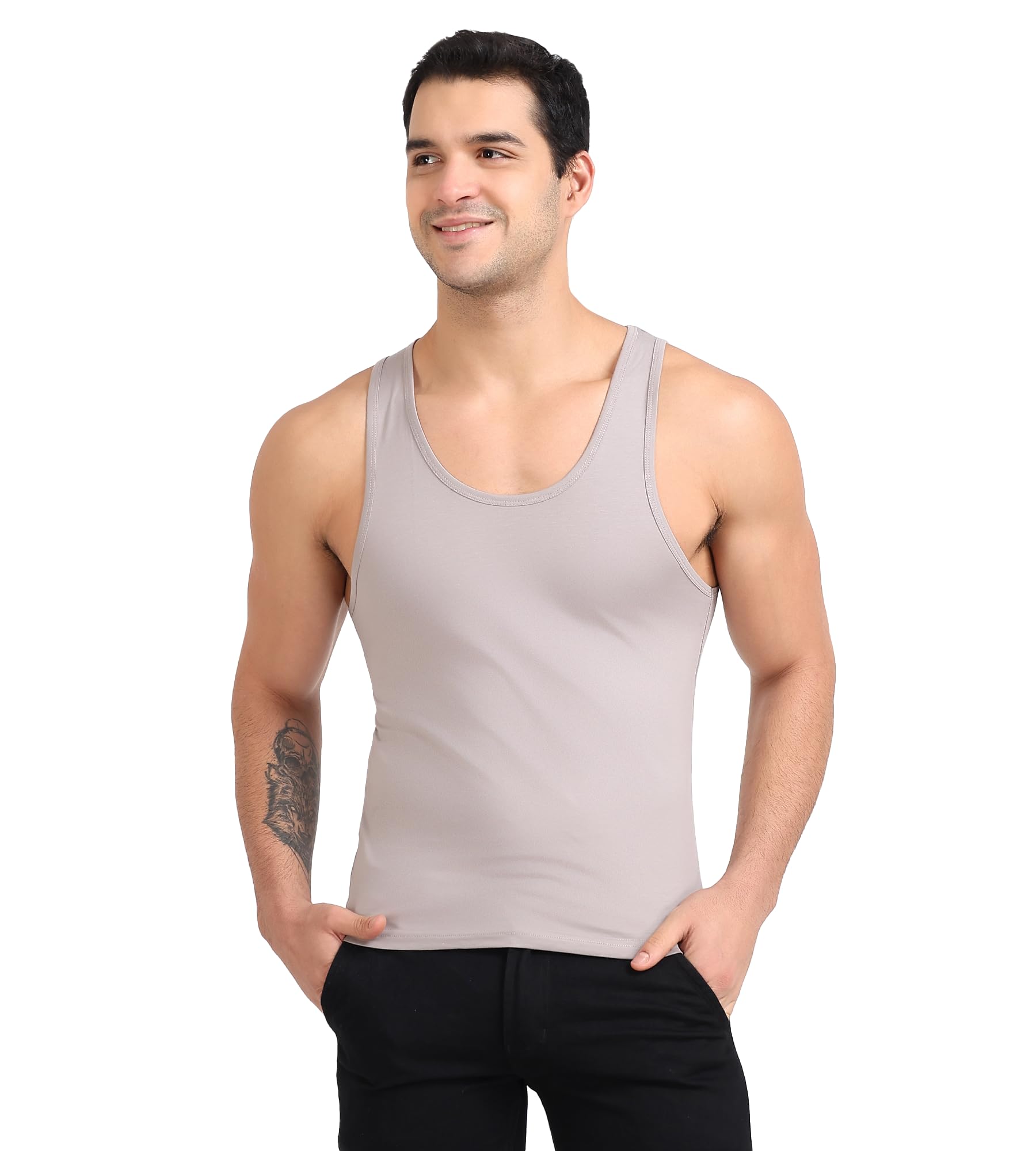 Freecultr Cotton Vest for Men Sleeveless Lightweight Solid Round Neck Comfort Vests Breathable & Comfortable Innerwear Sando for Man Regular Fit  Pack of 1-Light Grey