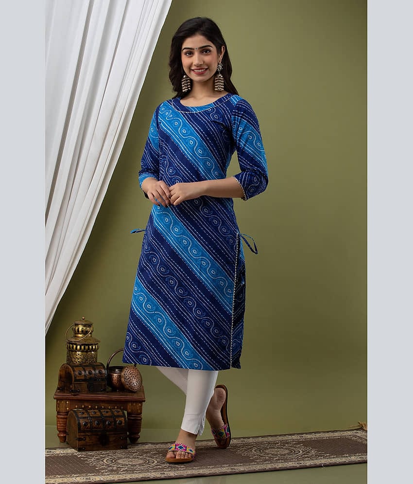 Lee Moda - Blue Cotton Blend Women's Straight Kurti ( Pack of 1 )
