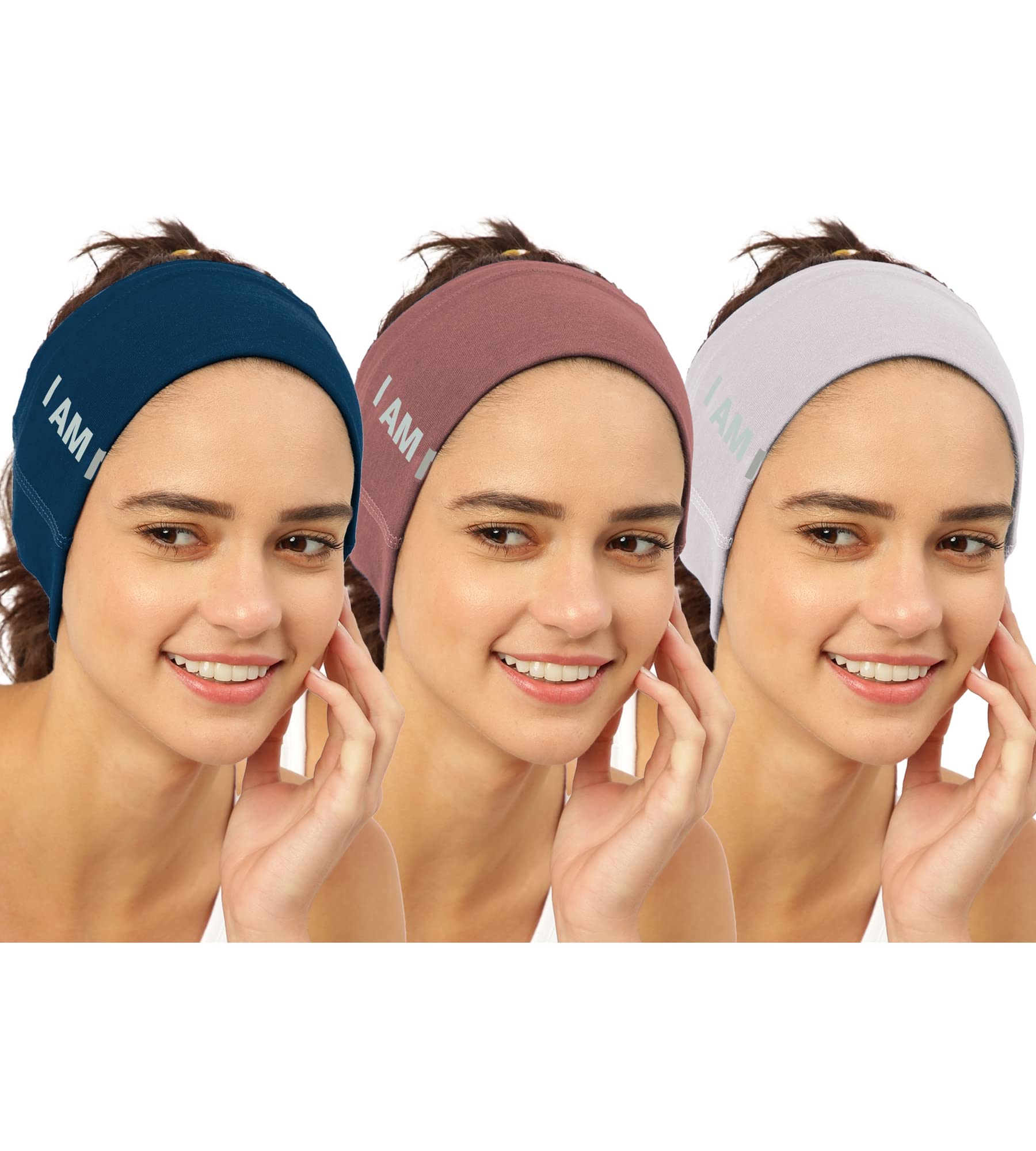 FREECULTR Unisex Bamboo Bandana, Anti Microbial Super Soft & Comfort Fit, Breathable Multipurpose Headband, Face Mask for Dust Protection- Size Printed Pack of 3-Sapphire Blue, Cuban Peach, Sand