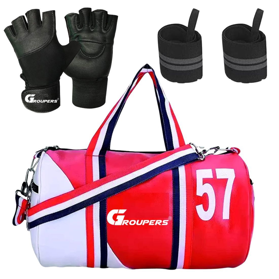 GROUPERS Combo Set of Duffle PU Leather Bag with Gloves & Wrist Band Support BagslSports & Travel Bag