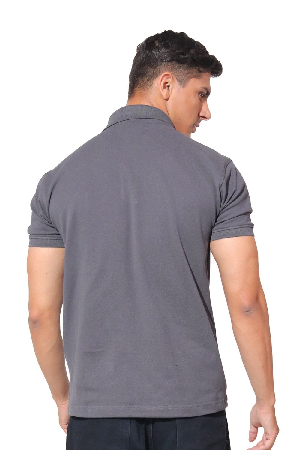 Kinnko Mens Gray Polo Neck Pure Cotton Solid T shirt