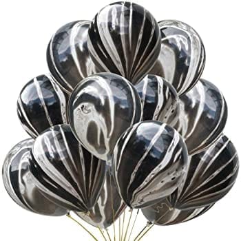Black & White Marble Print Latex / Rubber Balloon - Helum Quality - 12 inches - 10PC