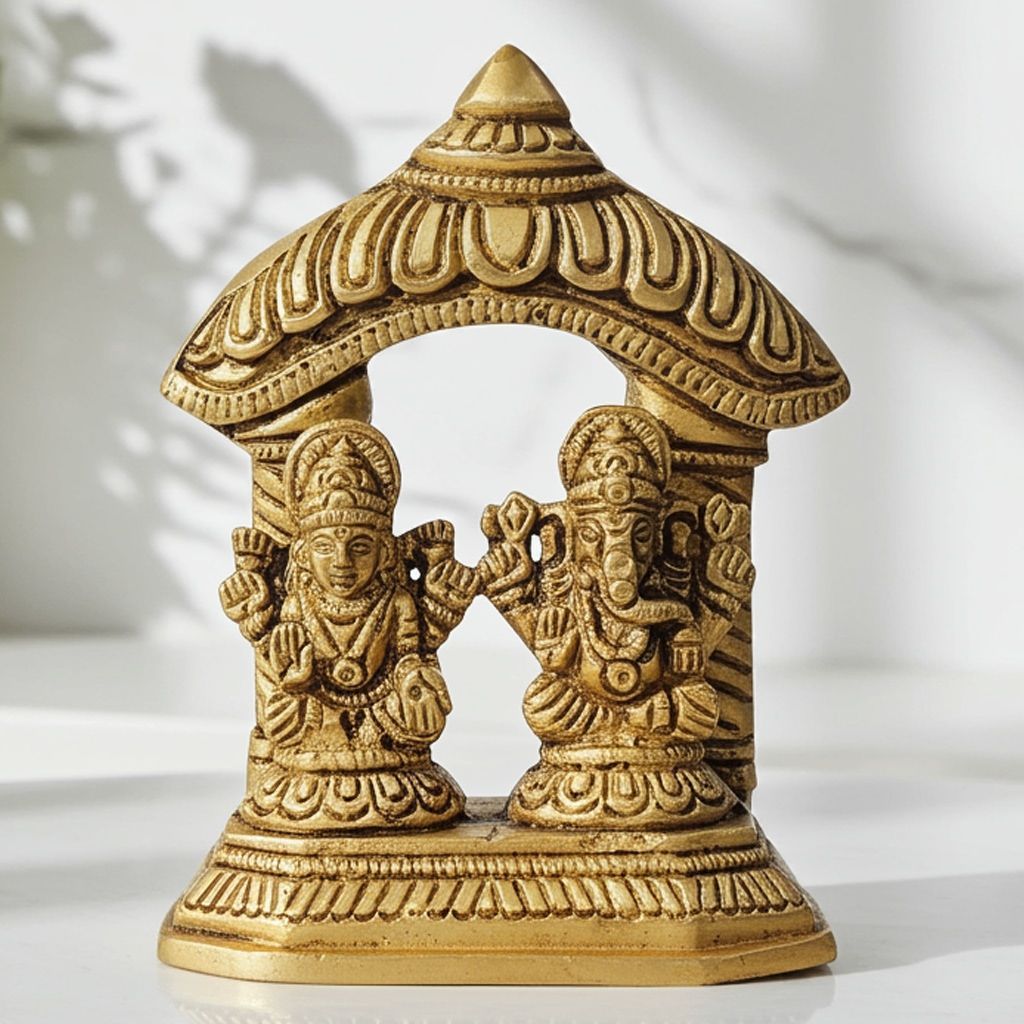 Brass Laxmi Ganesh Mandir Idol | Premium Brass Puja Statue, Height : 3.6 Inch (BSMAS1714 D)