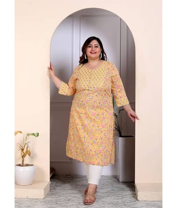 Avnii Cotton Printed Straight Women's Kurti - Yellow ( Pack of 1 )