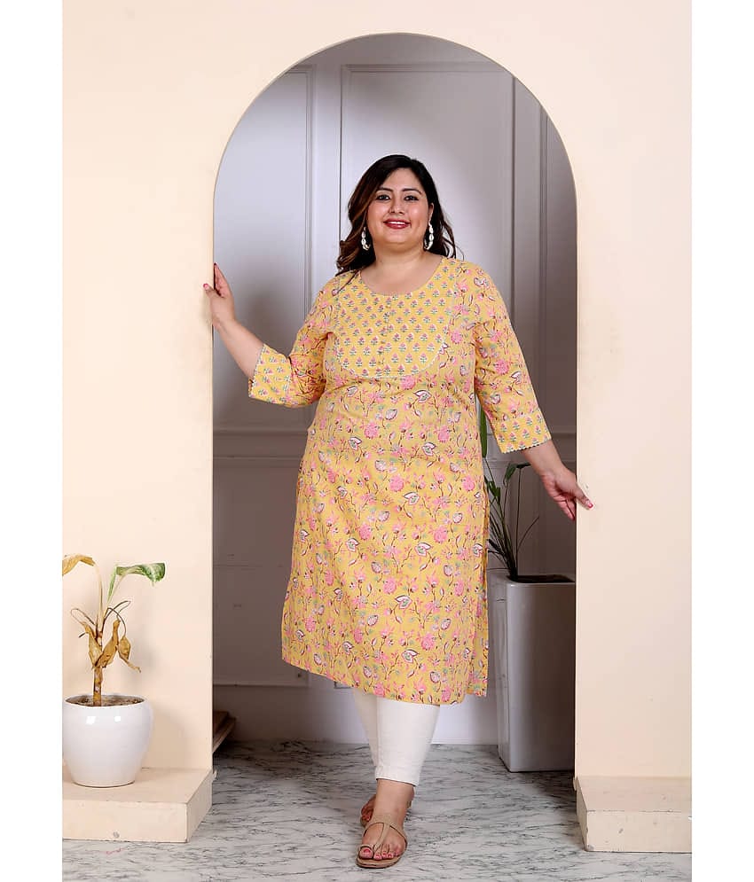 Avnii Cotton Printed Straight Women's Kurti - Yellow ( Pack of 1 )