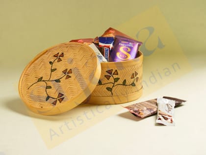 Srjana Hand Painted Bamboo Round Storage Box Srjana Hand Painted Bamboo Round Storage Box