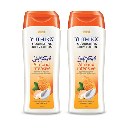 Yuthika Almond Body Lotion for Dry Skin 100ml Pack of 2, Non-Greasy Fast Absorbing & Long Lasting Nourishing Body Lotion