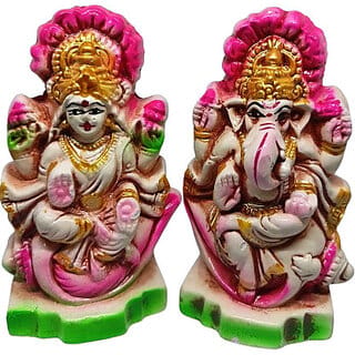 PU-SPM Laxmi Ganesh Murti for Diwali Pooja Clay Laxmi Ganesha Idol Decorative Showpiece  -  10.5 cm(Clay, Multicolor)