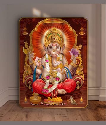 SAF Divine Lord Ganesha Wall Painting | Golden Frame | Sparkle Lamination | MDF Board | Pooja Room/Home Decor | Ganpati Bappa Mural Art Poster | Vastu Gift Item