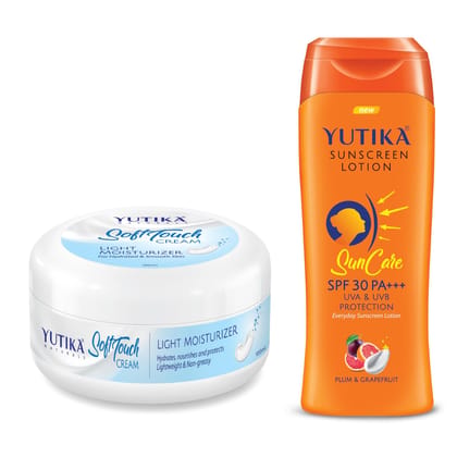 Yuthika Soft Touch Light Moisturizer Cream 100ml and Sunscreen Lotion SPF 30 PA+++ with UVA & UVB Protection - 100ml