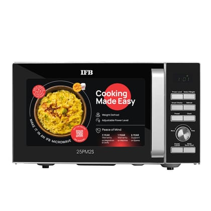 IFB 25L Solo Microwave Oven with 61 Auto Cook Menus (25PM2S, Silver, Easy to use Jog dial & Buttons, Mug Recipes, Steam Clean, Auto Reheat, Preset Timer, Power Save, Multi-Stage Cooking) IFB 25L Solo Microwave Oven with 61 Auto Cook Menus (25PM2S, Silver